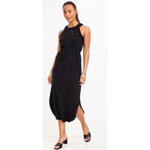 Loft Womens Black Crochet Halter Midi Dress Sleeveless Size Small Petite New